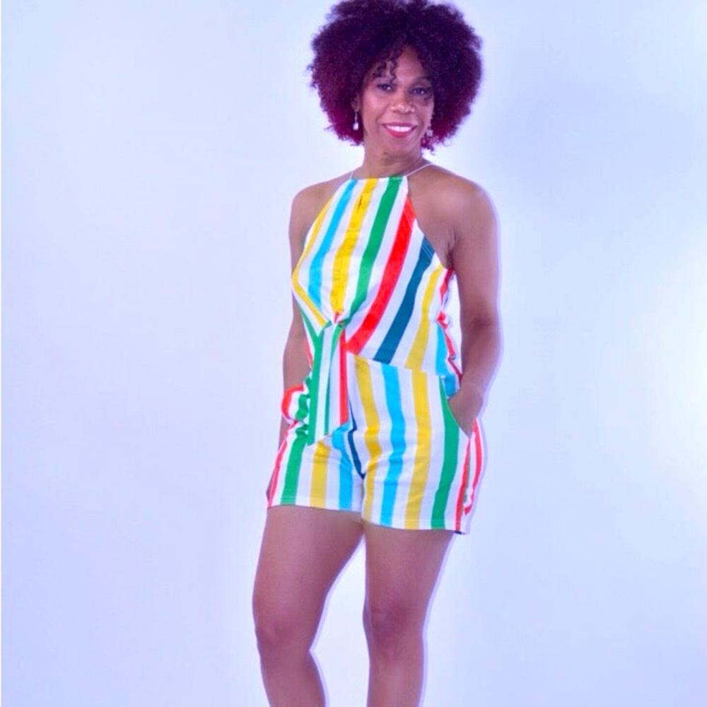 New Never Worn Halter Rainbow Stripe Romper Juniors’ Size M